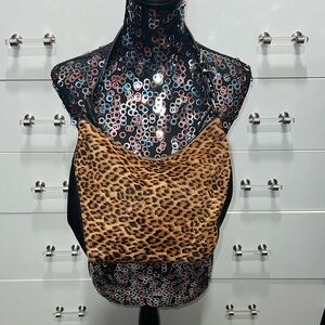 Talbots Faux Fur and Black Leather Shoulder Bag